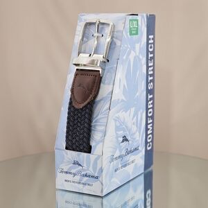 Tommy Bahama Belt L/XL Navy Braided Reversible Brushed Nickel Harness Buckle New